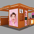 Orange Makeup Store Interior With Display Counters Makeup Products And Model Posters 3d model