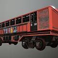 Red Vintage Train Carriage With Graffiti Windows And Black Wheels Design