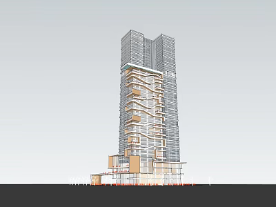 Modern High Rise Twin Towers Office Building With Glass Curtain Wall And Podium Design 3d model