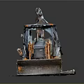 Orange Backhoe Loader Utility Vehicle With Front Bucket And Rear Excavator Arm