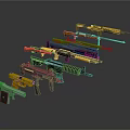 Array Of Modern Tactical Weapons Including Assault Rifles With Various Colors And Designs