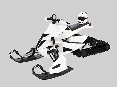 White And Black Modern Snowmobile With Black Tracks White Helmet On Seat 3d model