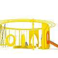 Yellow Outdoor Playground Equipment with Circular Frame Slide Climbing Net and Swing