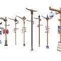Han and Tang style street lamp lantern chime pattern elements 3d model