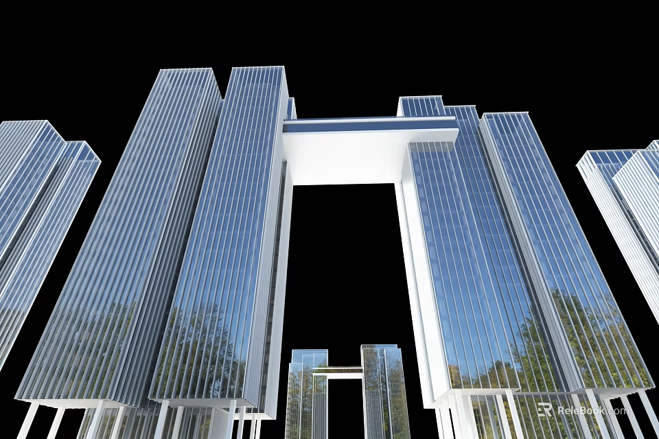 Modern High Rise Office Building With Glass Curtain Wall And Symmetrical Design 3d model 