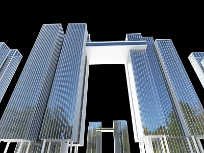 Modern High Rise Office Building With Glass Curtain Wall And Symmetrical Design 3d model