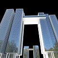 Modern High Rise Office Building With Glass Curtain Wall And Symmetrical Design