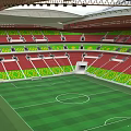 Large Modern Sports Stadium Featuring Green Grass Field And Red Green Seats