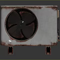 Rusty Old Air Conditioner Outdoor Unit With Metal Casing And Rotating Fan