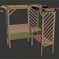 Wooden Garden Pergola Structure With Lattice Design Bench And Shelves