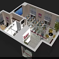 Aerial View of Modern Office Space with Workstations Computers and Green Plants