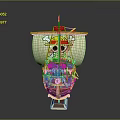 Anime Style Wooden Watercraft With Large Sail Featuring Straw Hat Skull Logo And Detailed Deck