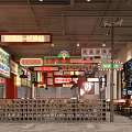 Chinese BBQ Restaurant Interior With Sichuan Snacks Signs Tables Chairs And Hanging Lights