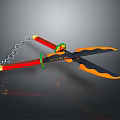 Double Bladed Weapons With Chain Red Handle Orange Blade And Green Decoration