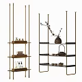 Modern Metal Storage Shelving Unit With Vase Branches Teaware Scented Bottles And Books