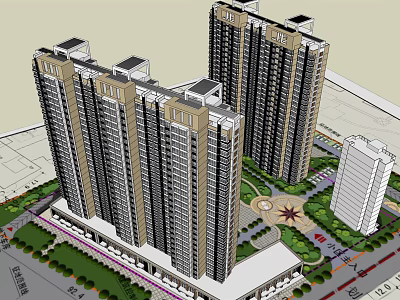 High Rise Residential Building Complex With Modern Design Green Landscape And Multiple Towers 3d model