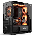 Gaming PC Case Interior Design With Transparent Side Panel And Orange LED Fans 3d model