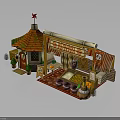 Rustic Fresh Fruits Market Stall With Assorted Colorful Display And Wooden Barrels