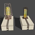 Modern Outdoor Lights With Geometric Frame Stone Base And Yellow Light
