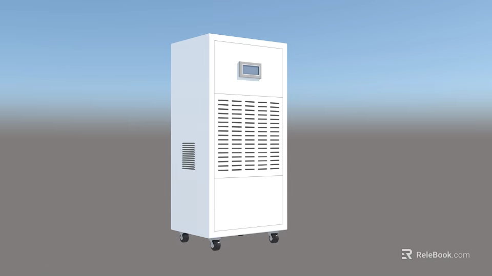 White Vertical Home Use Dehumidifier With Digital Display Ventilation Grilles And Wheels 3d model 