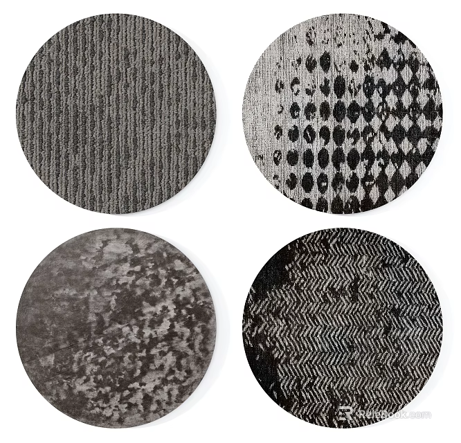 Round Rugs With Diverse Patterns Including Stripes Dots And Herringbone Textures 3d model
