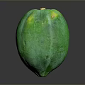 Ripe Green Papaya With Yellow Spots On Dark Glossy Background