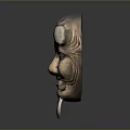 Traditional Wooden Animal Mask With Wrinkled Face Round Protrusions And Smiling Beard