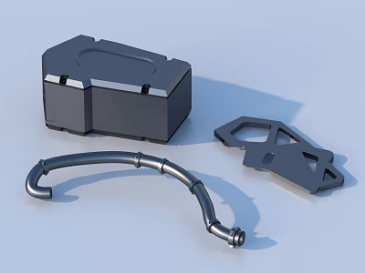 Black Industrial Mechanical Parts With Box Curved Metal Tube And Irregular Piece 3d model