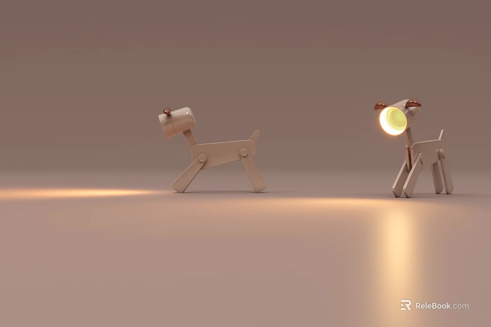 Cute Dog Shaped Wooden Table Lamps with Minimalist Design and Warm Illumination 3d model 