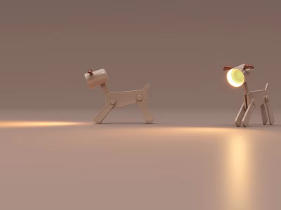 Cute Dog Shaped Wooden Table Lamps with Minimalist Design and Warm Illumination 3d model