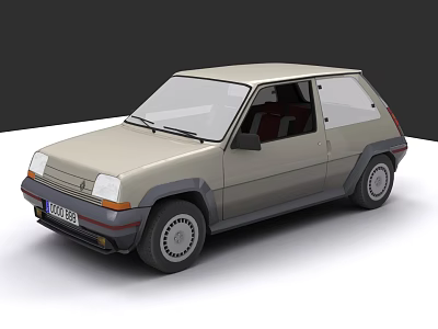 Vintage Light Beige Two Door Small Car With Red Interior And Black Wheels 3d model