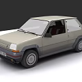 Vintage Light Beige Two Door Small Car With Red Interior And Black Wheels