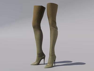 Elegant Beige Textured Over The Knee Boots With Stiletto Heels Fashion Footwear 3d model