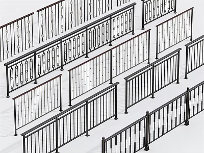 Various Decorative Fence Styles With Different Railing Designs And Patterns 3d model