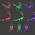 Colorful Multi Headed Dragons With Red Green Purple Scales As Mythical Fantasy Creatures