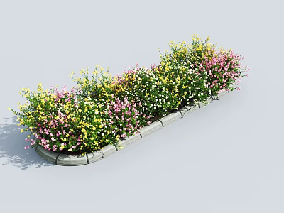 Colorful Shrubs With Yellow Pink And Green Blooms In Garden Flower Bed 3d model