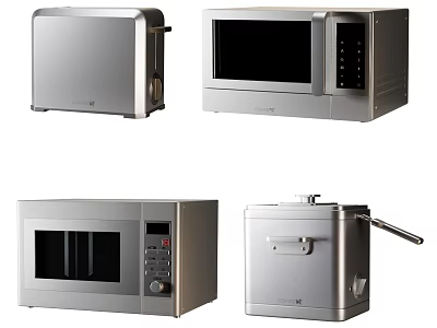 Modern Stainless Steel Kitchen Appliances Including Toaster Microwave And Air Fryer 3d model