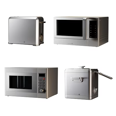 Modern Stainless Steel Kitchen Appliances Including Toaster Microwave And Air Fryer 3d model