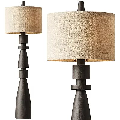 Two Modern Floor Lamps With Beige Linen Shades And Black Geometric Bases 3d model