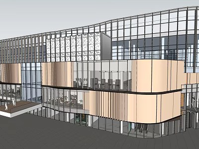 Modern Commercial Street Design With Glass Facade Open Layout And Shops 3d model