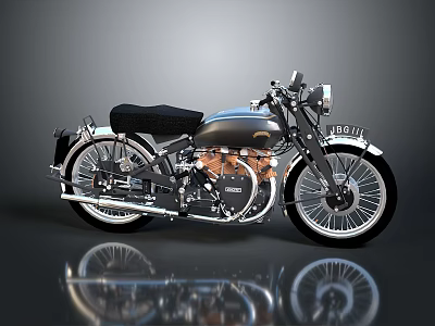 Vintage Black Motorcycle With Black Leather Seat Shiny Metallic Engine And White Wall Tires 3d model