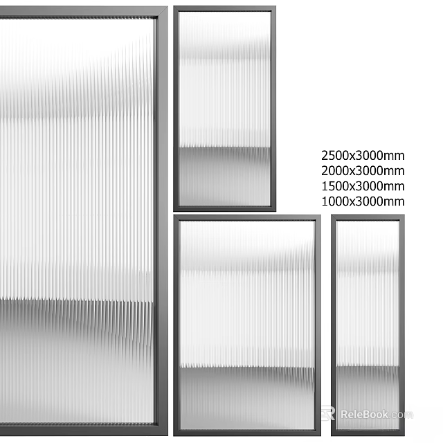 Stylish Swing Doors With Ribbed Glass In Multiple Sizes For Home Interiors 3d model 