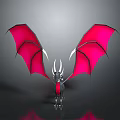Game and Movie Character Dragon with Red Wings Silver Horns and Body Against Gray Background