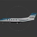 Blue and White Small Passenger Jet Aircraft Featuring G2017 Registration Wings Tail and Windows