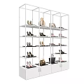 Stylish Modern Multi Tiered Shoe Rack Display With Various Shoes And Handbags