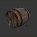 Vintage Wooden Barrel With Red Hoops Metal Tap And Wooden Stand