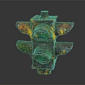 Vintage Building Exterior With Rusted Traffic Light And Retro Green Yellow Design Elements