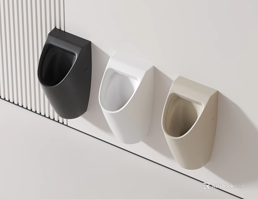 Wall Mounted Urinals In Black White And Beige 3d model 