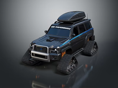 SK Performance Black Off Road SUV Featuring Roof Rack And Track Tires Design 3d model