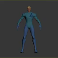 3D Animated Character With Blonde Hair Green Suit Blue A Symbol Light Blue Gloves Boots